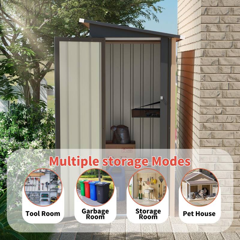 4.27 FT x 2.42 FT Metal Garden Shed 5 X 3 FT Pent Roof with Side Hinge Door