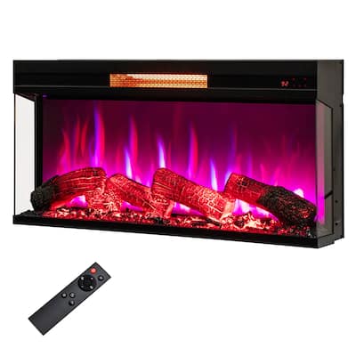 Gymax 36 Inches 3-Sided Glass Electric Fireplace w/ Remote Control