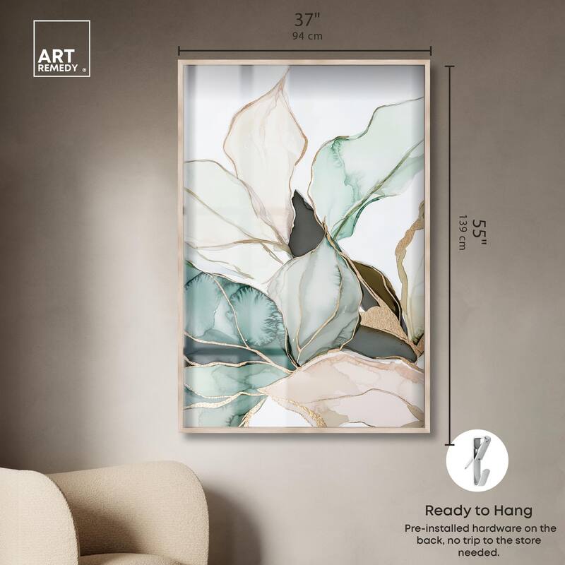 Pastel Leaves with Gold III Shadowbox by Art Remedy