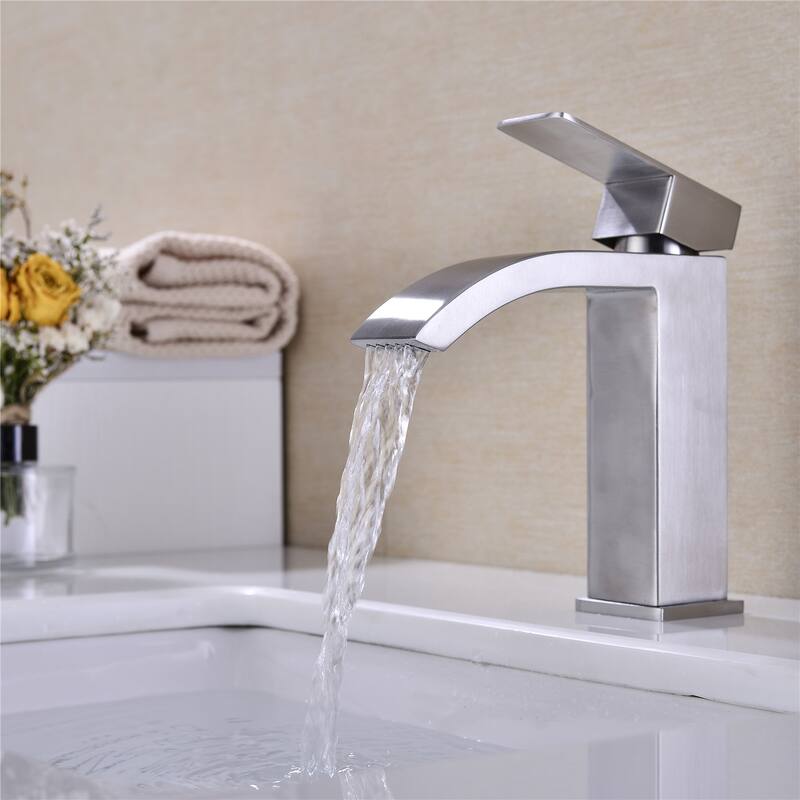Waterfall Spout Bathroom Sink Single Handle Faucet with Pop-Up Drain (with Overflow)