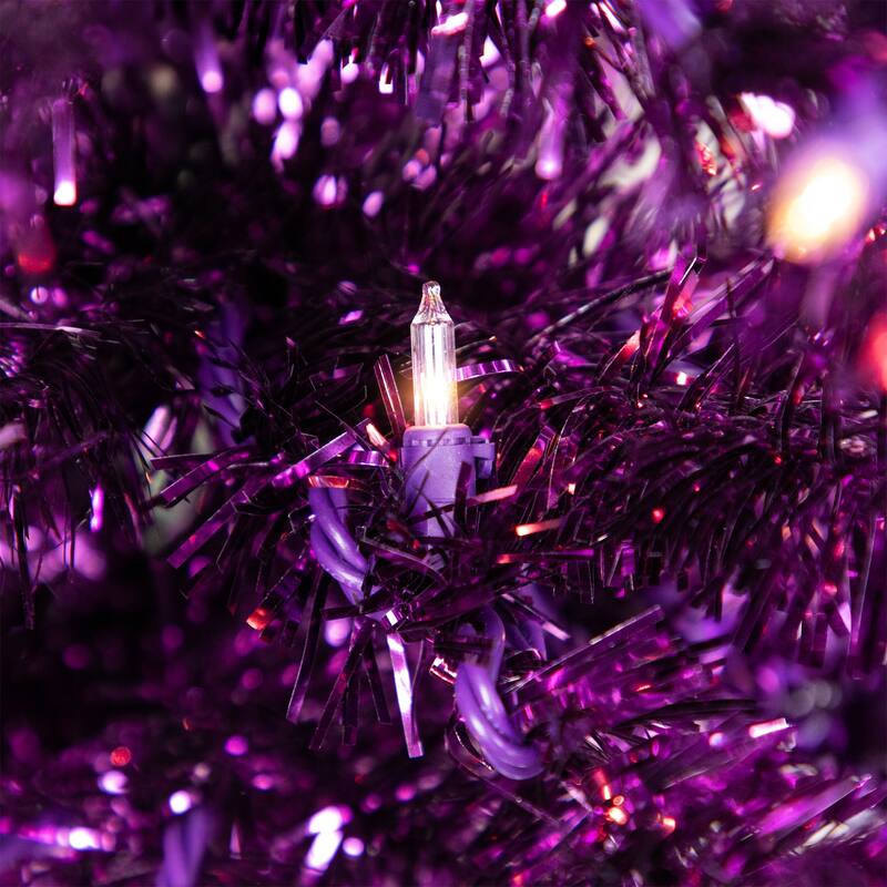 4' Purple Tinsel Artificial Christmas Tree- Clear Lights, Purple Wire - 4 Foot