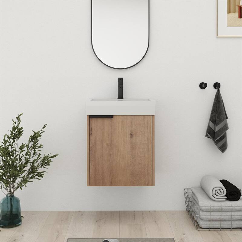 Bathroom Vanity With Sink In 16/18 Inch, Floating Bathroom Vanity With Soft Close Door