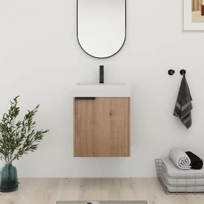 Bathroom Vanity With Sink In 16/18 Inch, Floating Bathroom Vanity With Soft Close Door