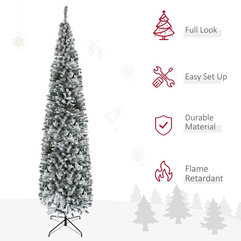 HOMCOM Unlit Snow-Flocked Slim Tree - Realistic Branches - Green