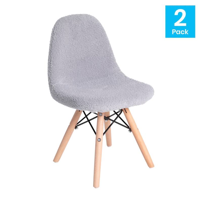 Set of 2 Kids Armless Faux Shearling Faux Sherpa Chairs - Beechwood Legs