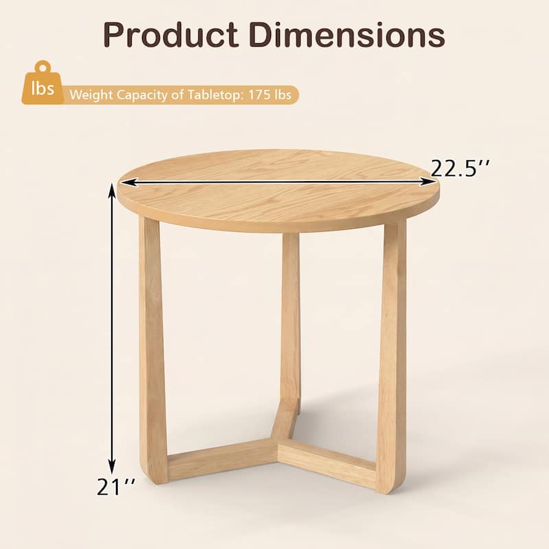 Gymax 2PCS Round Side Table w/Sturdy Rubber Wood Legs Triangular