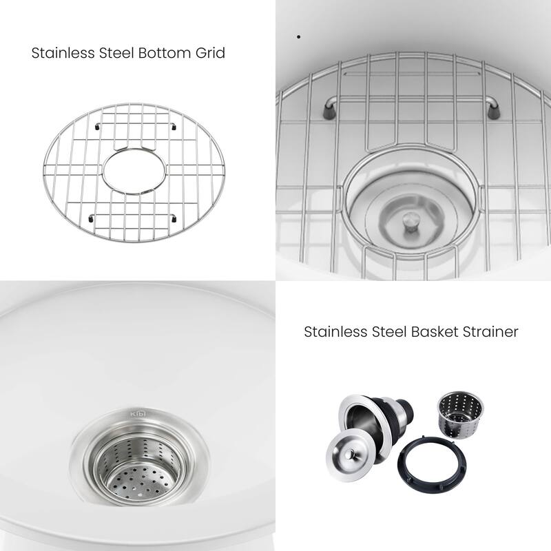 White Fireclay Farmhouse Undermount Kitchen Sink with Bottom Grid and Strainer