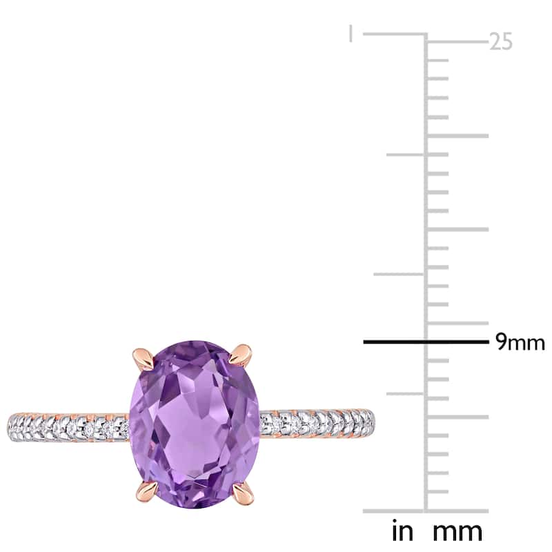 Miadora 14k Rose Gold Oval-cut Amethyst and 1/10ct TDW Diamond Solitaire Engagement Ring
