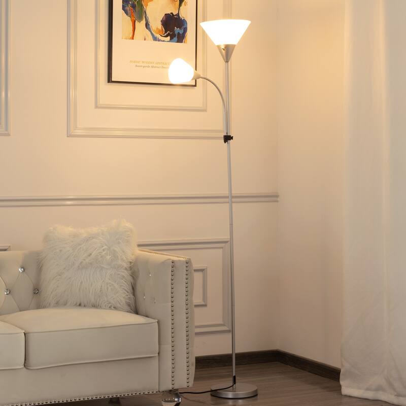 71.3" Tall Standing LED Floor Lamp with Shade - Adjustable Brightness - Silver+Metal