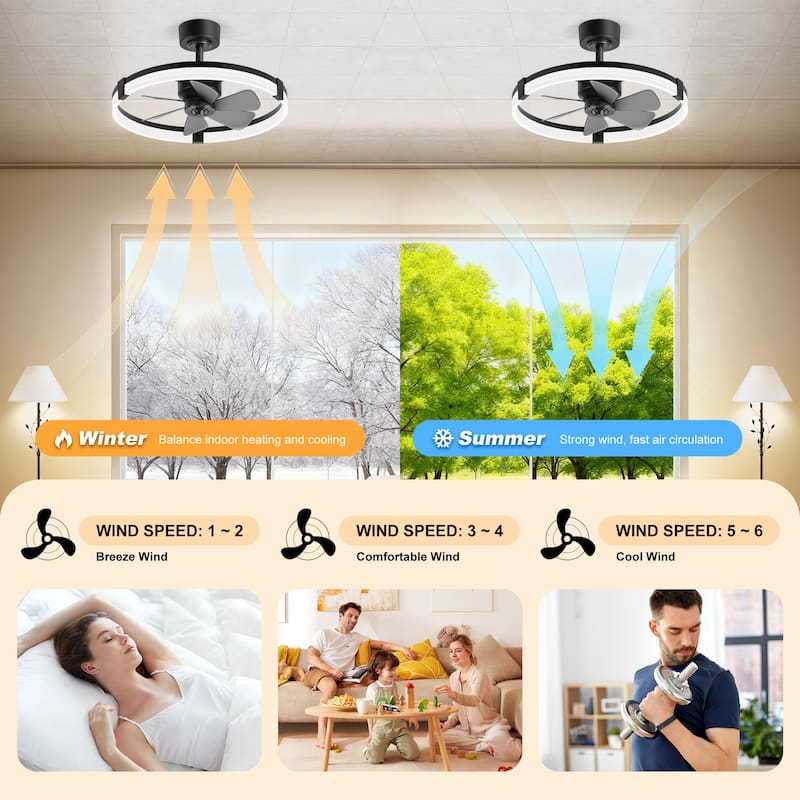20"/23" Low Profile Dimmable Smart Ceiling Fan with Lights and Remote(6/7 ABS Blades)