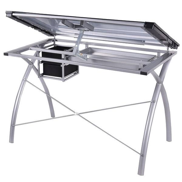 Shop Costway Adjustable Drawing Desk Drafting Table Tempered Glass