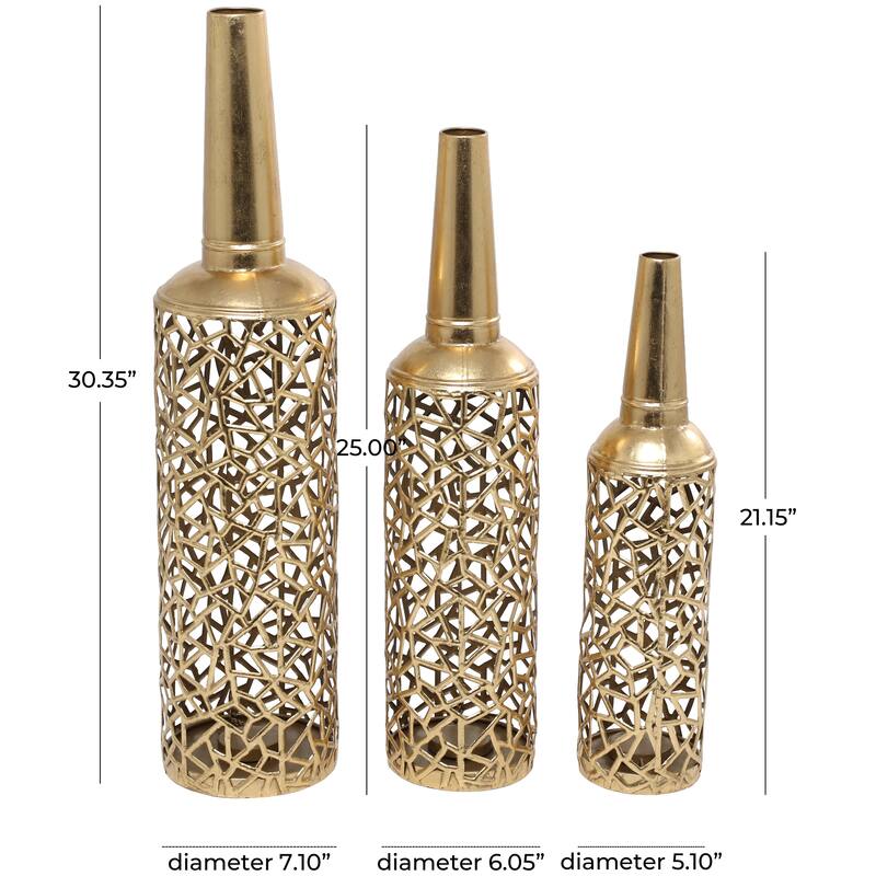 The Novogratz Gold Metal Abstract Patterned Decorative Vase with Open Frame Design (Set of 3) - 30, 25, 21"H