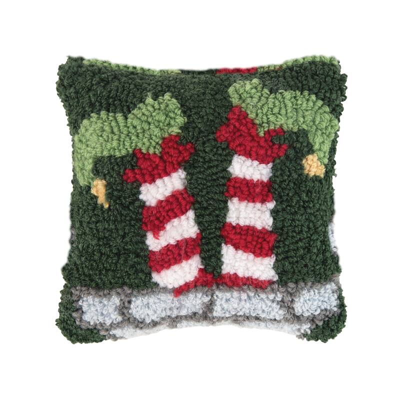8" x 8" Elf Hooked Petite Christmas Holiday Throw Pillow