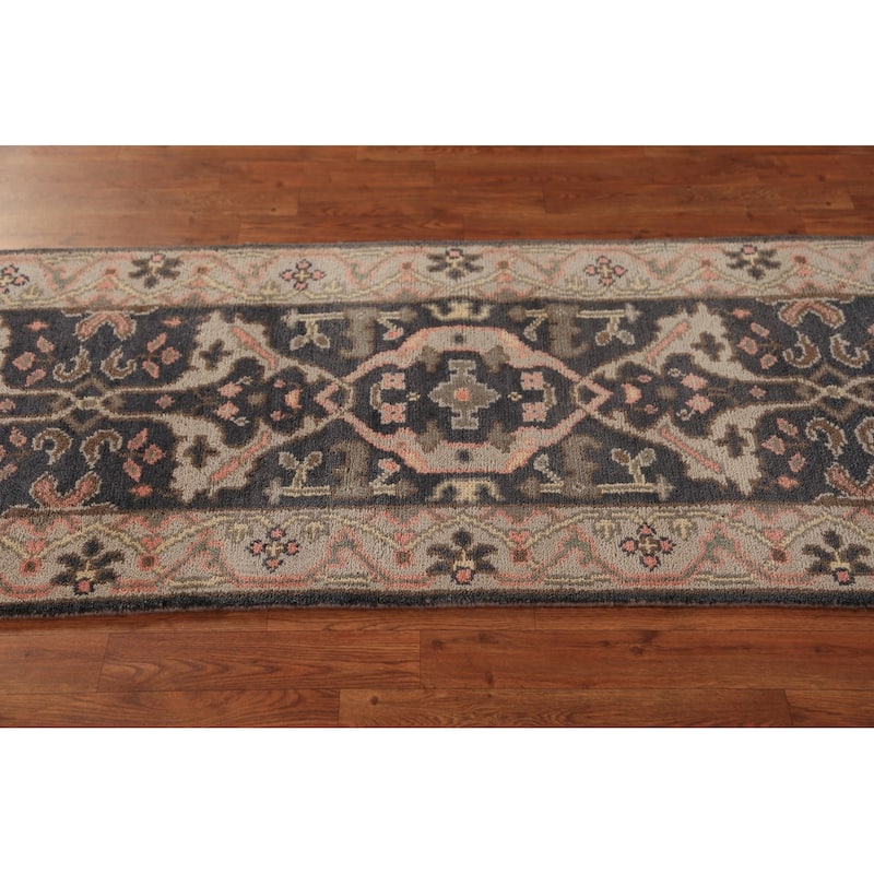 Gray Oushak Indian Runner Rug Handmade Floral Wool Carpet - 2'6"x 7'10"