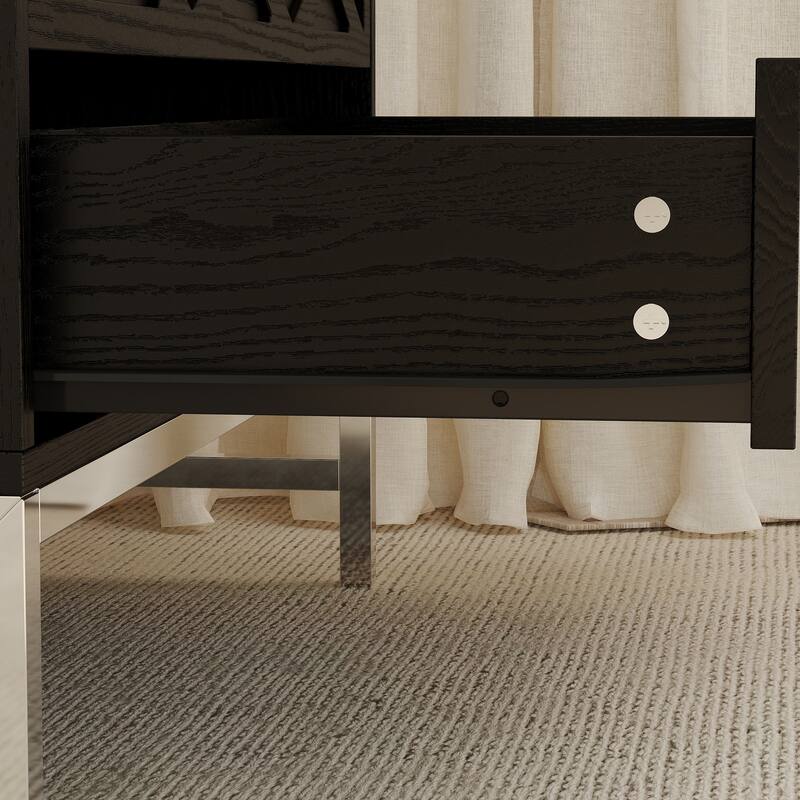 31.5 Inch Wide Nightstand with 3 Drawers Black Wooden Bedside Table