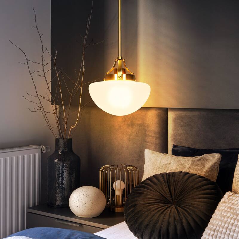Modern Gold 1-Light Schoolhouse Pendant Light with Frosted Glass for Kitchen Island - Dia.9.1"xH9.1"