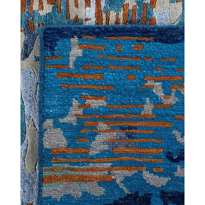 Modern One-of-a-Kind Hand-Knotted Area Rug - Navy, 9' 1" x 12' 3" - 9' 1" x 12' 3"