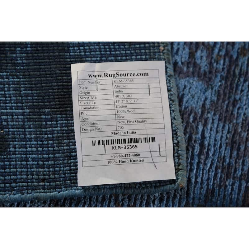 All-Over Blue Abstract Indian Area Rug Handmade Wool Carpet - 9'11"x 13'2"