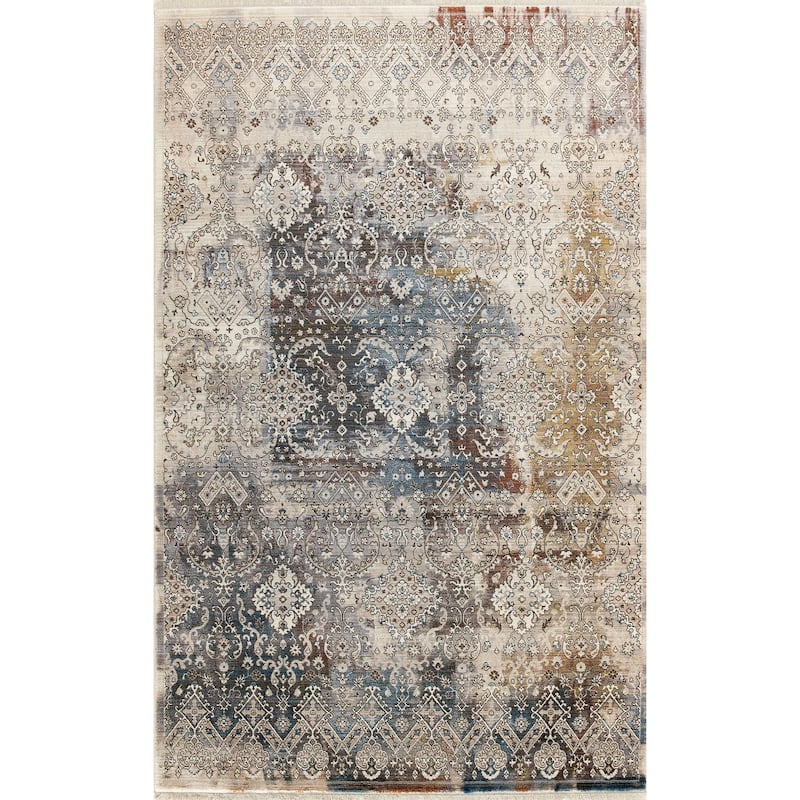 HomeRoots Medallion Contemporary Rectangle Area Rug - 4' X 6'