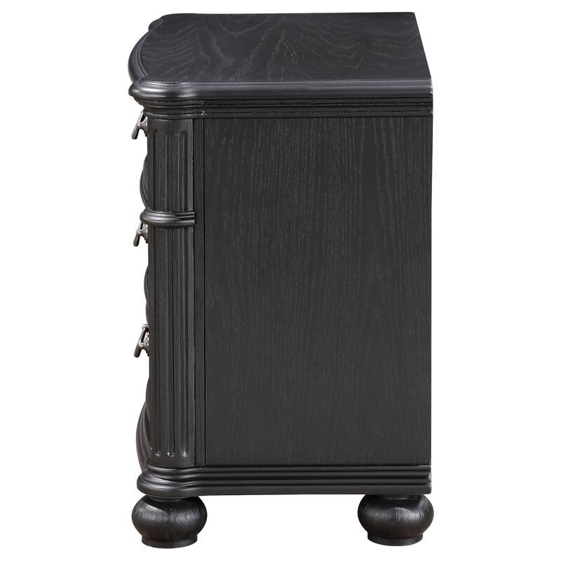 Black 3-Drawer Nightstand with Felt Lined Top Drawer, Cable Management Grooves and Timeless Modern Hardware