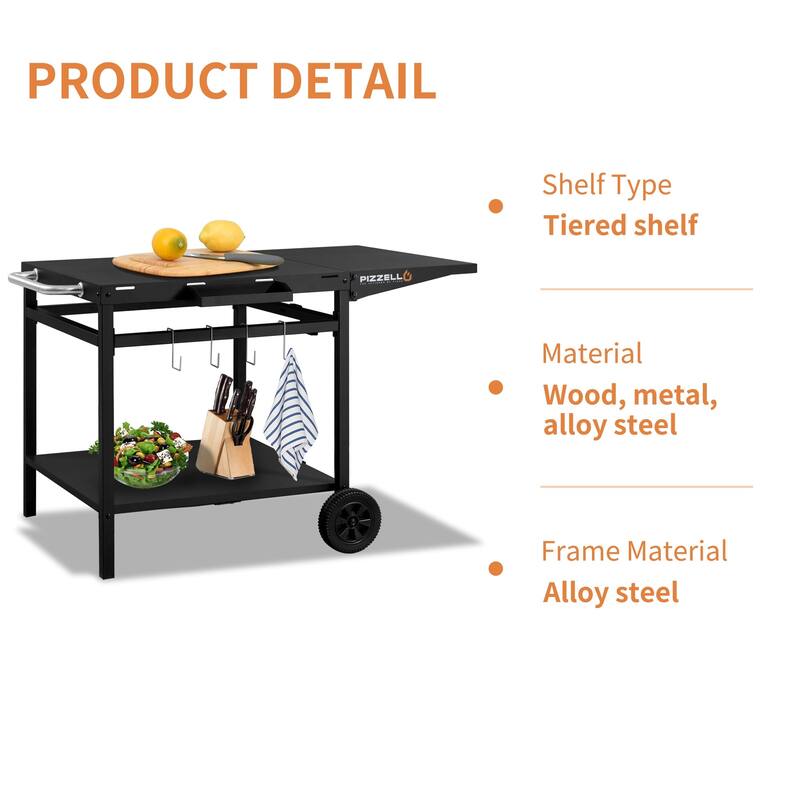 43.5" W x 26" D Portable Outdoor Grill Table, Pizza Oven Table with Foldable Side Panel, Movable Prep Cart