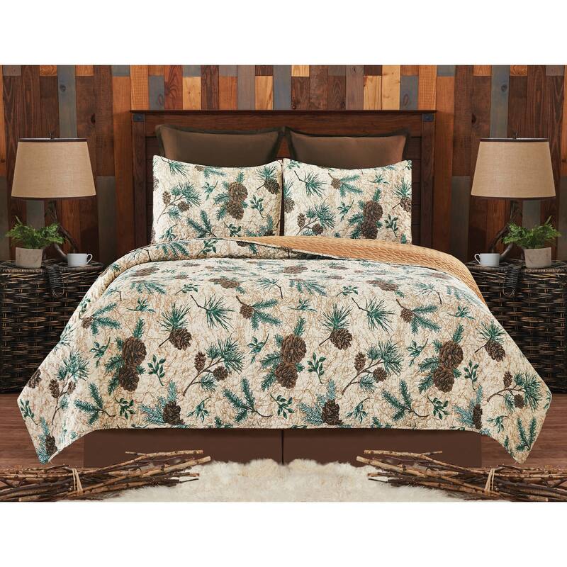 Rustic Pinecone Quilt Set - Reversible and Machine Washable