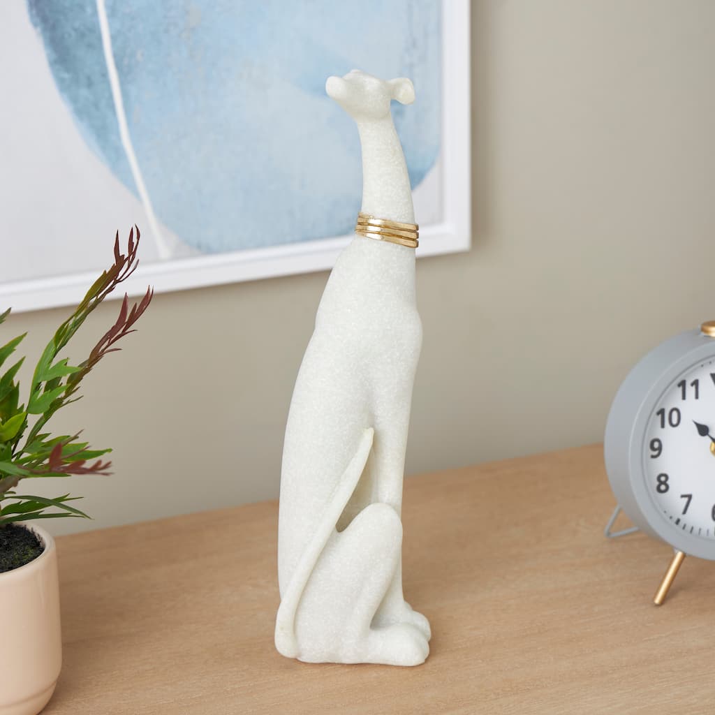 Cream Polystone Sitting Dog Decorative Sculpture with Gold Collar