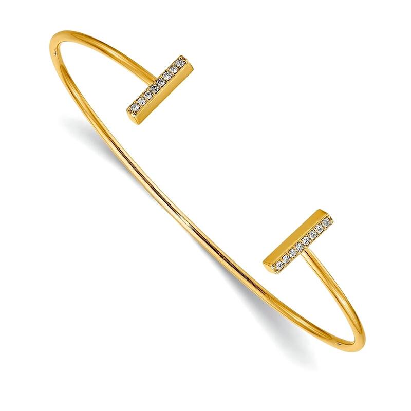 Curata 14k Yellow or White Gold 0.17ct Diamond A Bar Flexible Cuff Bangle Bracelet