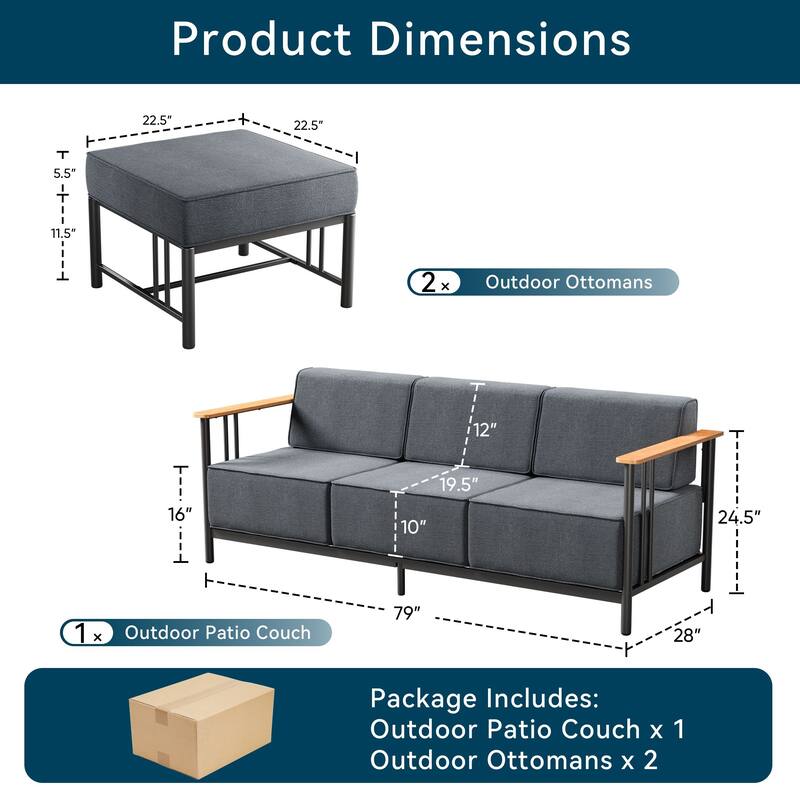 Outdoor 3PCS Sofa with Ottoman