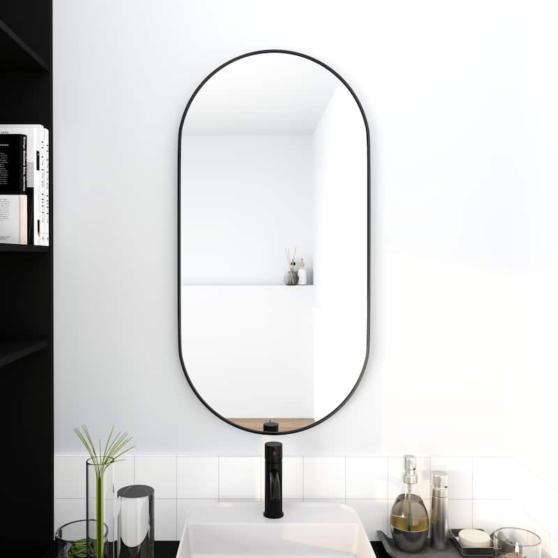 36-in Modern Oval Black Framed Bathroom Vanity Wall Mirror - 1.2 in. D x 17.7 in. W x 35.4 in. H - 1.2 in. D x 17.7 in. W x 35.4 in. H - Black