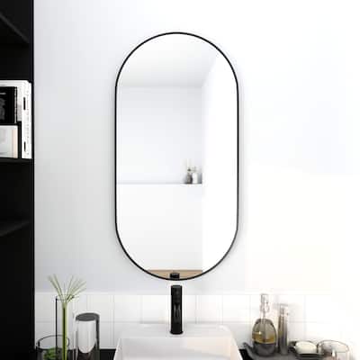 36-in Modern Oval Black Framed Bathroom Vanity Wall Mirror - 1.2 in. D x 17.7 in. W x 35.4 in. H