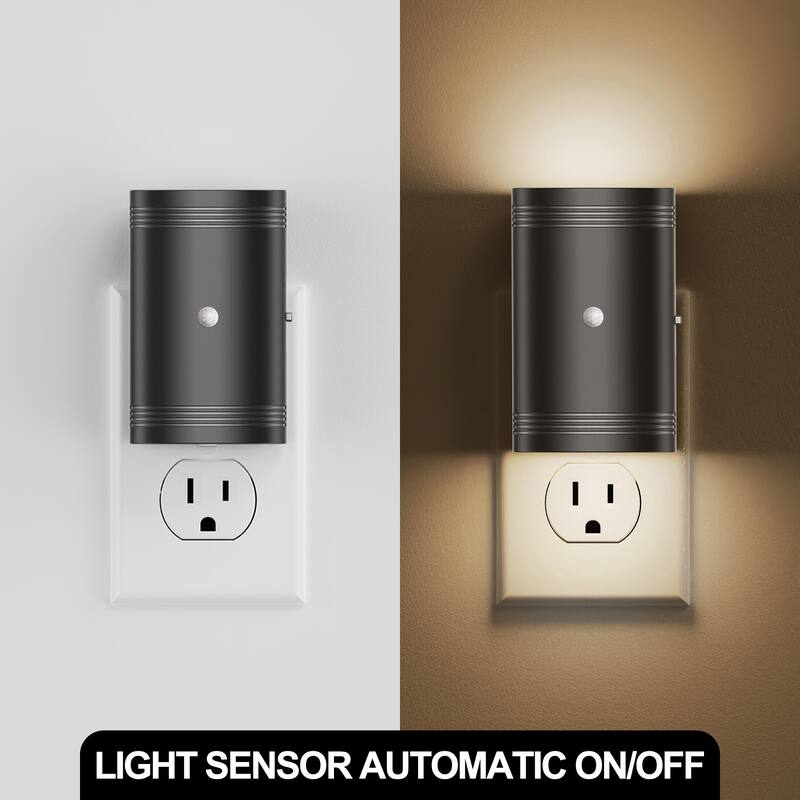YANSUN Set of 2 Plug-in Motion Sensor Night Lights, Black Half-Moon Wall Lamps, 3000K Warm Light, Sliding Dimmer, ON-OFF-AUTO