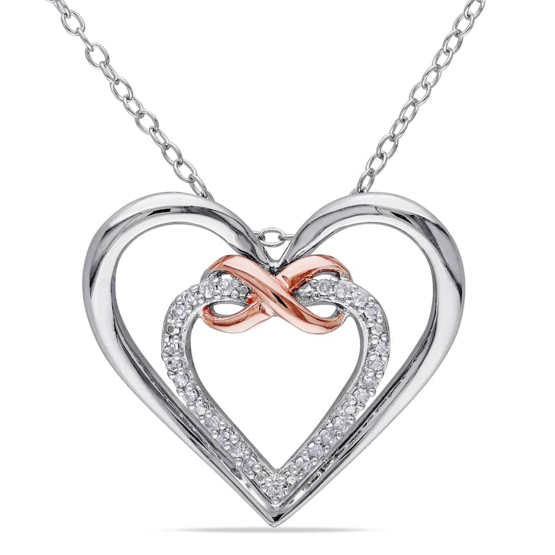 Miadora Sterling Silver 1/10ct TDW Diamond Double Heart Infinity Necklace
