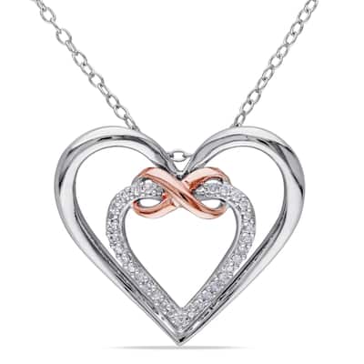 Miadora Sterling Silver 1/10ct TDW Diamond Double Heart Infinity Necklace