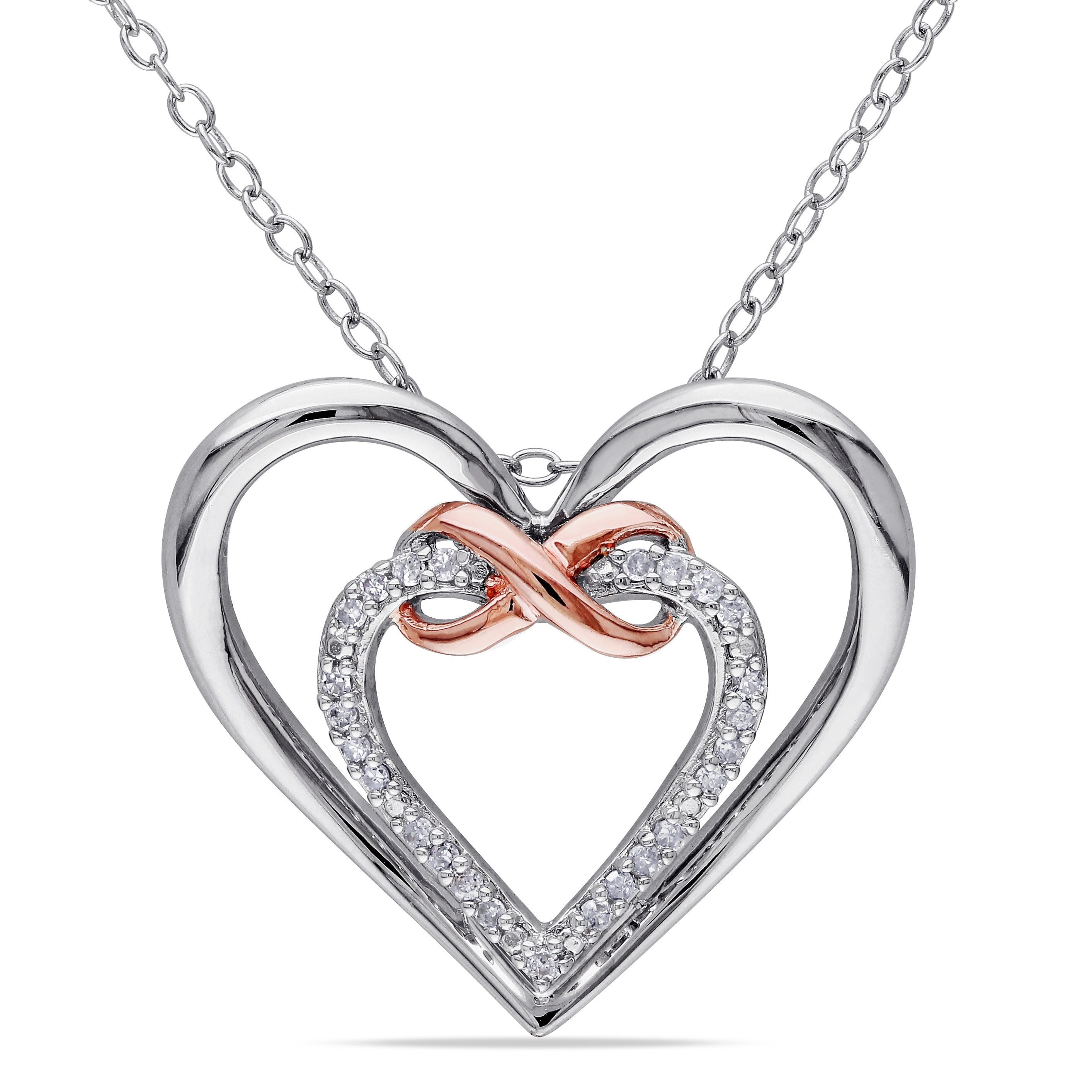 Miadora Sterling Silver 1/10ct TDW Diamond Double Heart Infinity Necklace