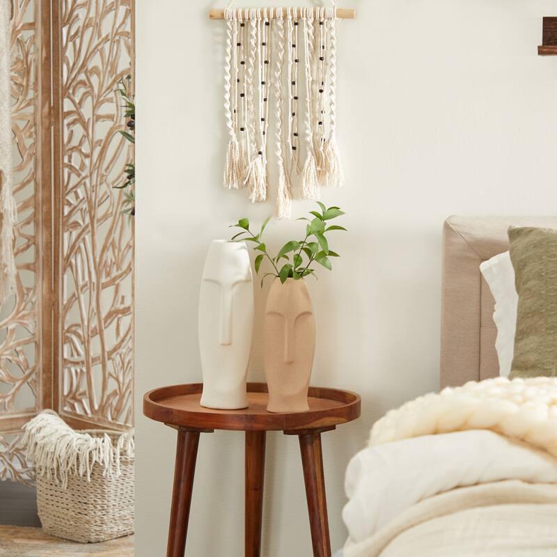 Beige Ceramic Easter Island Head Vase (Set of 2) - 15", 12"H