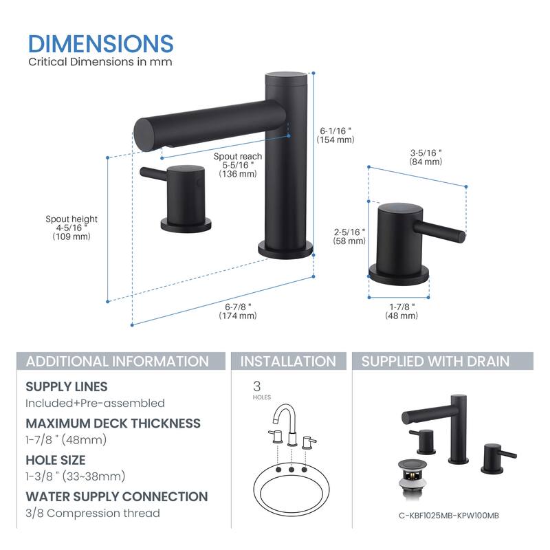 Circular 8" Bathroom Sink Widespread Faucet with Drain Assembly