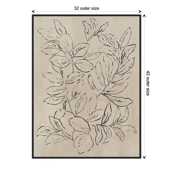 slide 2 of 10, Outlined Leaves II by Asia Jensen Framed Canvas Wall Art Print - Sylvie Black 32 x 42 in - Plastic - Black