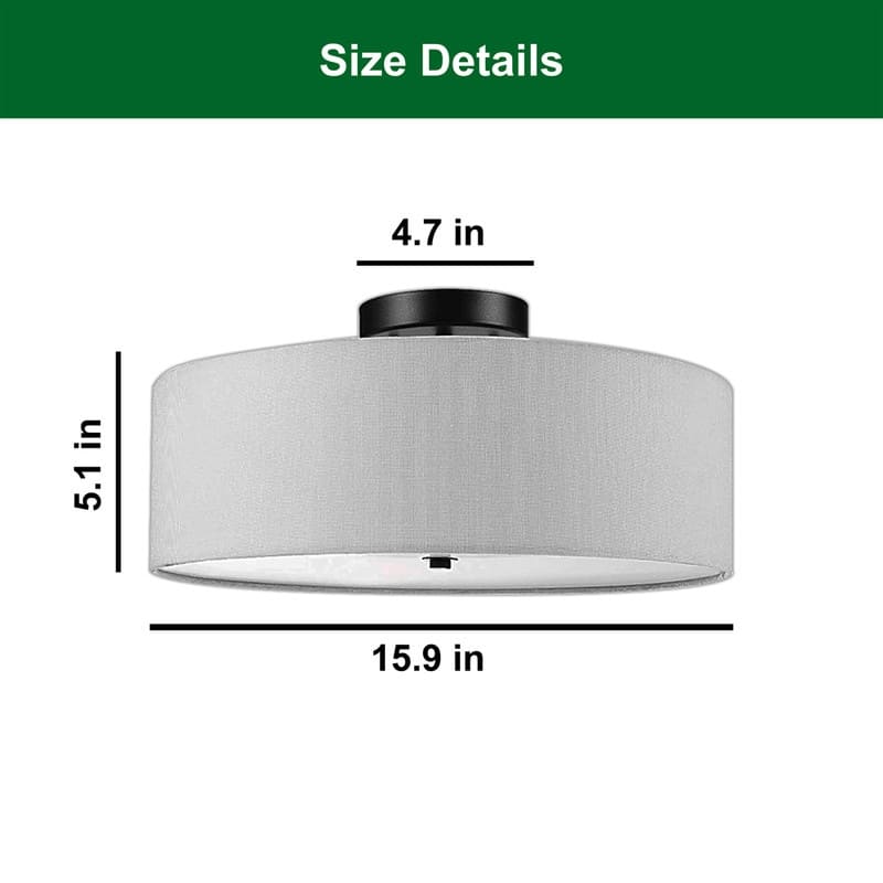 2 Light low profile flush mount light dark bronze, linen shade white light fixture metal ceiling light - N/A