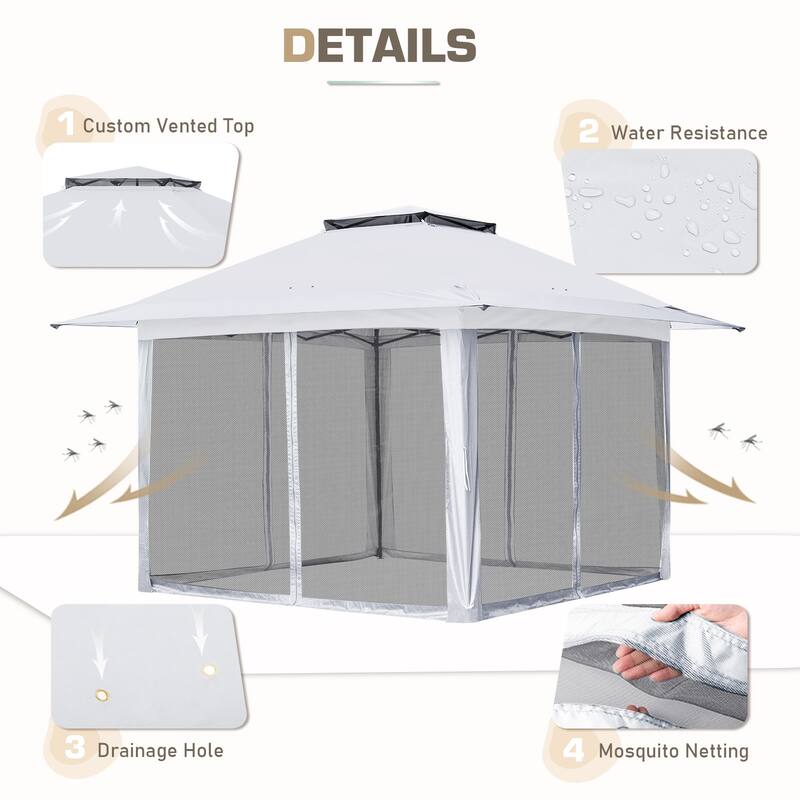 EAGLE PEAK 13x13 Pop Up Gazebo with Mosquito Netting, Easy Up Screened Canopy for Patio and Backyard, Easy Set-up Outdoor Gazebo