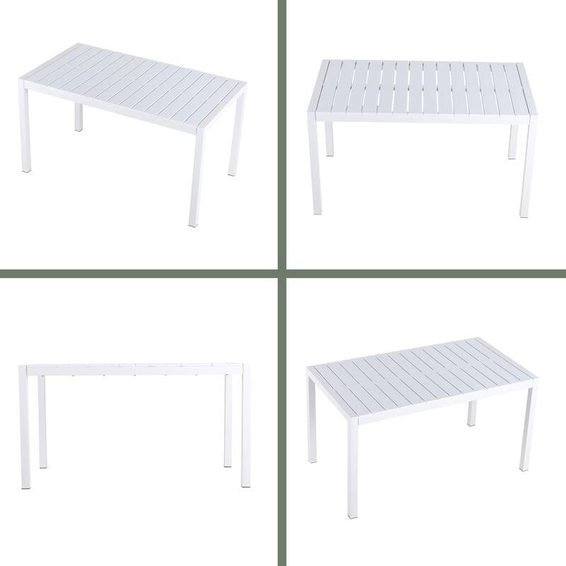 BNK 55 Inch Modern Patio Dining Table, Indoor/Outdoor Multi-Purpose Long Table With PP Tabletop and Metal Legs