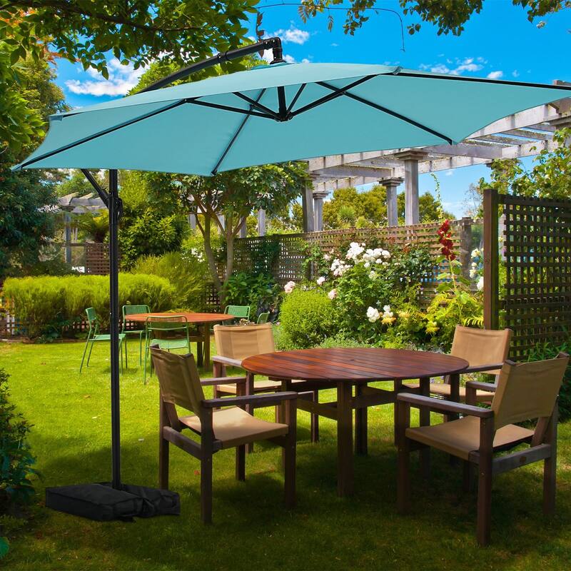 Autlaycil 10ft Offset Hanging Market Patio Umbrella with Base