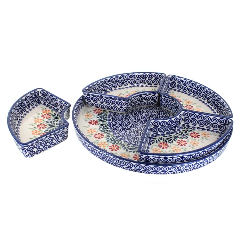 Blue Rose Polish Pottery N008 Manufaktura Tray with 4 Plates