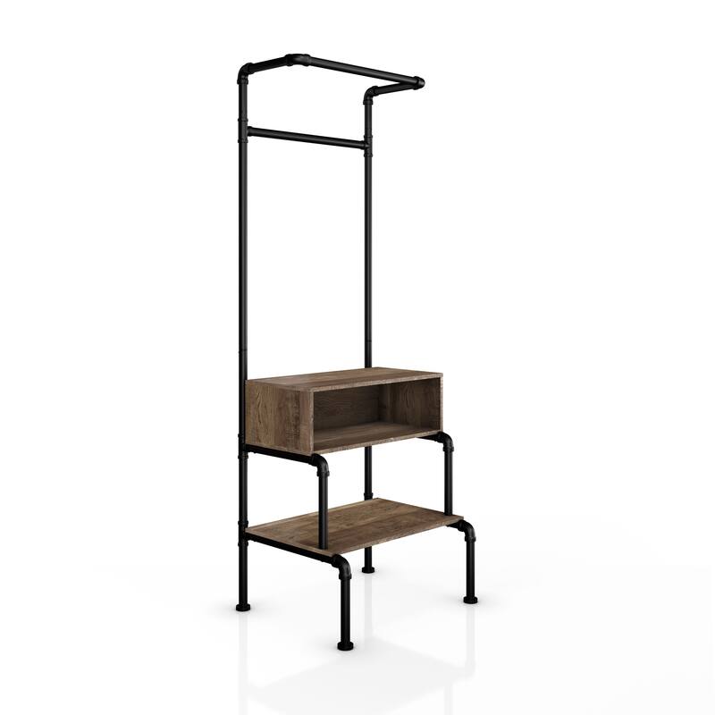 Cassia Industrial Oak Metal 3-Open Shelf Clothes Garment Rack by Furniture of America
