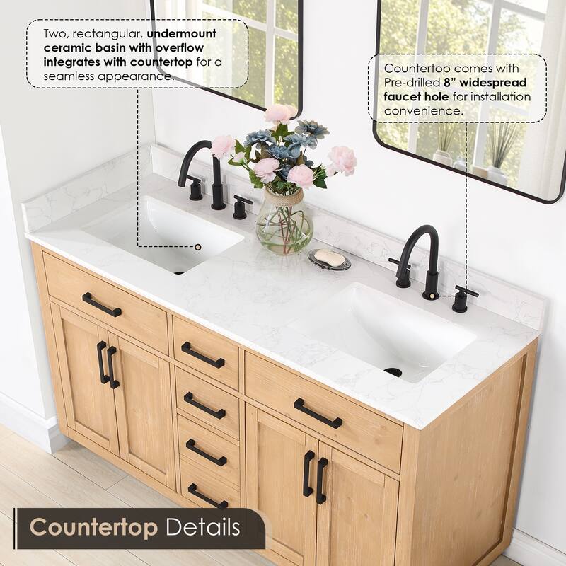 Altair Gavino Bath Vanity with Grain White Composite Stone Top and Mirror
