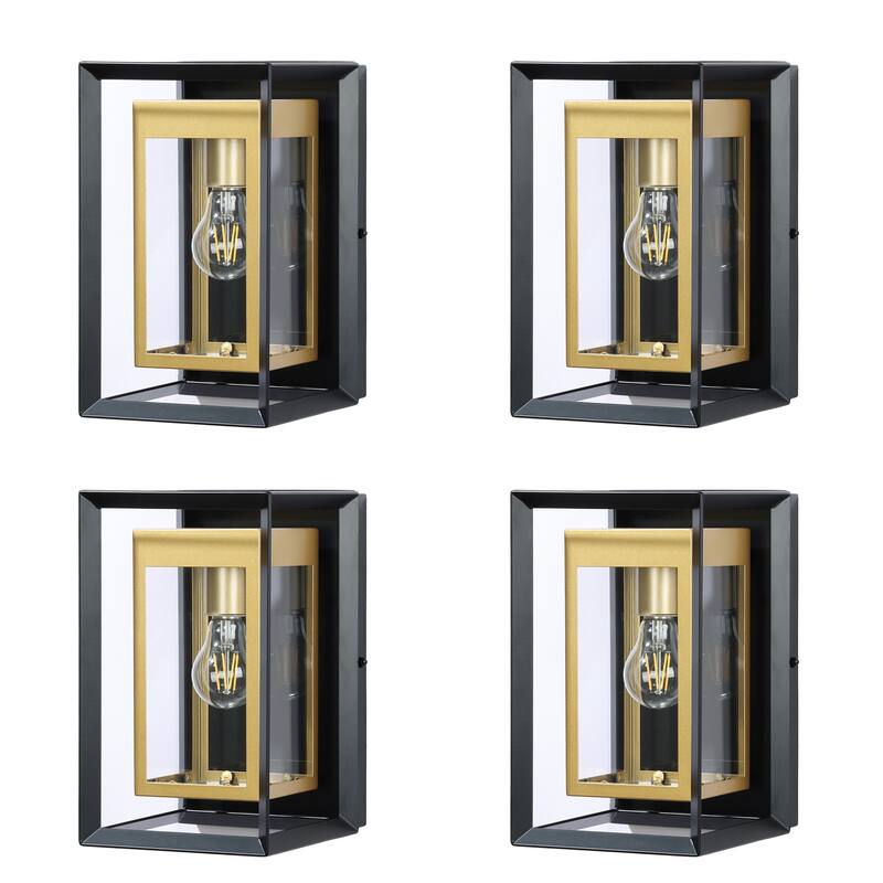 1-Light Black Gold Two-tone Metal Outdoor Wall Sconce