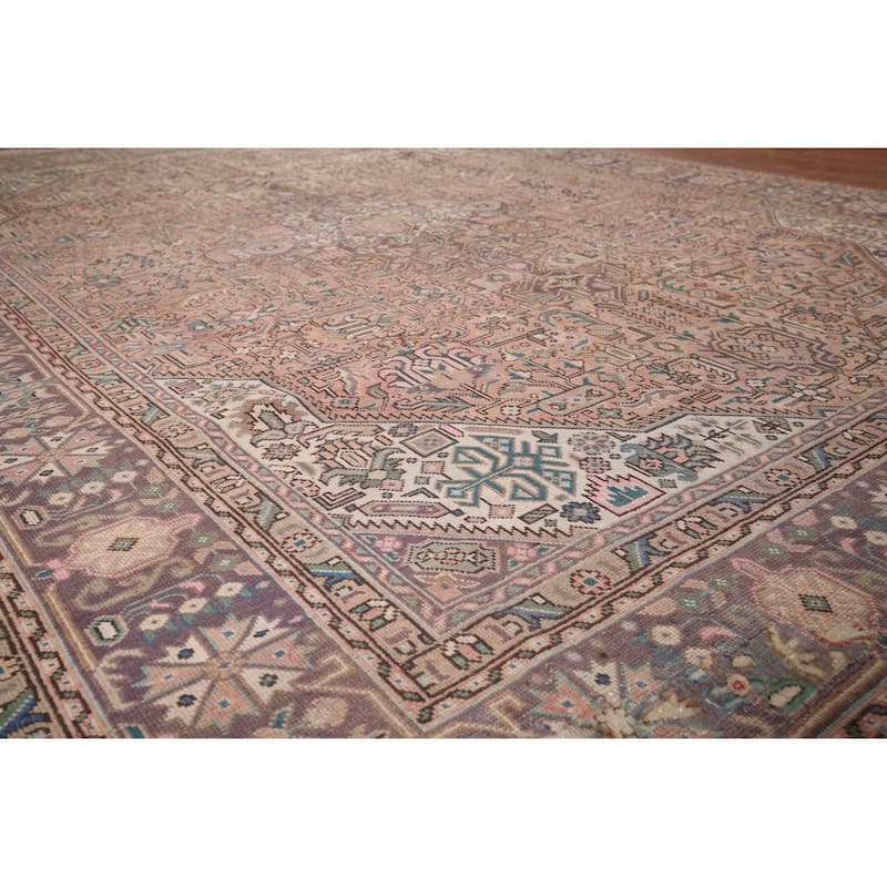 Pink Geometric Tabriz Vintage Persian Rug Hand-Knotted Wool Carpet - 8'0" x 11'2"