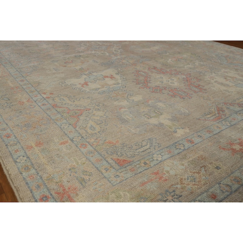 Hand Knotted Oriental 100% Wool Carpet Transitional All-Over Beige & Ivories Oushak Area Rug - 9' 3'' X 6' 2''
