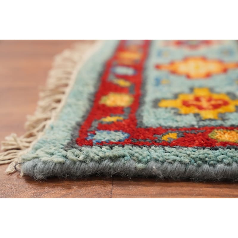 Hand Knotted Oriental 100% Wool Carpet Traditional All-Over Navy Blue & Blues Kazak Area Rug - 10' 1'' X 7' 6''