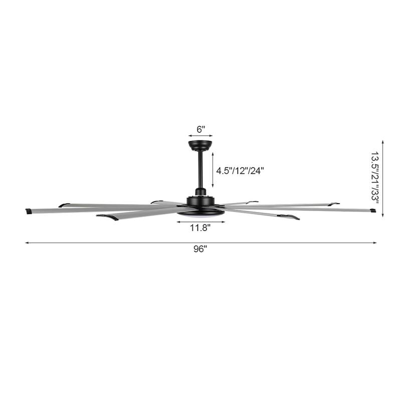 WINGBO 64" and 72" and 80" and 96" Indoor Ceiling Fan with LED Light and Remote